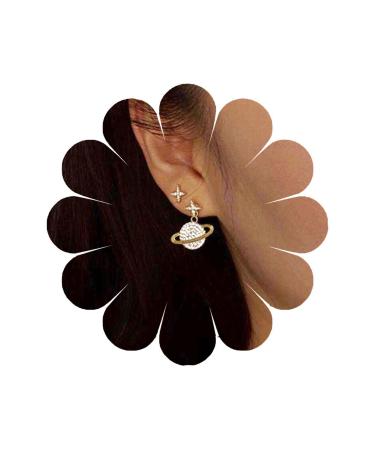 W WEILIRIAN Crystal Saturn Planet Jacket Earrings Vintage Saturn Dangle Earrings Rhinestone Planet Drop Earrings Gold Cz Northstar Stud Earrings Celestial Front Back Earrings for Women Gifts
