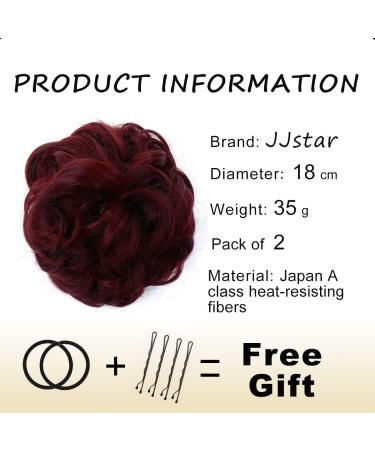 JJstar 2PCS Wine Red Messy Bun Hair Piece Curly Fake Hair Buns Updo High Heat Resistant Synthetic Fiber Scrunchies for Women - Buy Online on GoSupps.com
