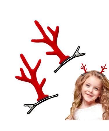 Christmas Antler Hair Clip - Dragon Horn Hair Ornament Antler Hair Accessories Antlers Ears Barrettes for Women Girls Family Puchen Red Antlers