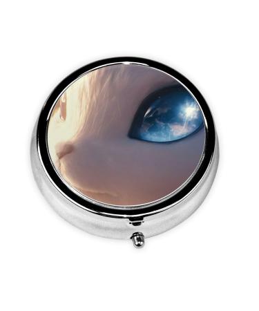Baby Elf Eyes Portable Metal Pill Box Round Mini 3-Compartment Plastic Insert hinged Fastening Design Suitable for Small Pills Must-Have for Travel
