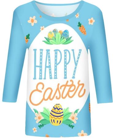 oelaio Women Happy Easter Graphic Shirt 3/4 Sleeve Tops Blouse Crewneck Tshirts Tees 2024 Plus Size Fun Letter Print Cute White X-Large - Buy Online on GoSupps.com