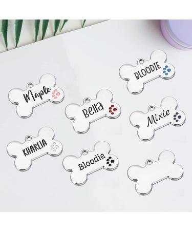 Natiform Personalized Engraving Pet ID Tag - Pink Bone Paw Print Dog Tag - Custom 4-Line Engraved Pet Name Tag - Durable Engraving - 1 Pack - Buy Online on GoSupps.com