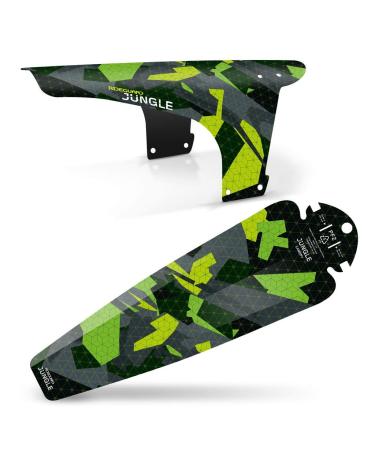 RideGuard MTB Front PF1 & Rear Saddle PF2 Clip On Mudguard Fender Set. Fits 24, 26, 27.5, 29, Plus Size and Fat Bikes. UK Made 100% Recycled Plastic Waste 100% Recyclable. Jungle Canopy Set