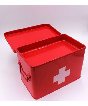 Vintage Red Metal First Aid Box - Large Medicine Storage Tin for Home - 12.6 x 8.3 x 7.7 inches - Funly mee Medicine Box - Buy Online on GoSupps.com
