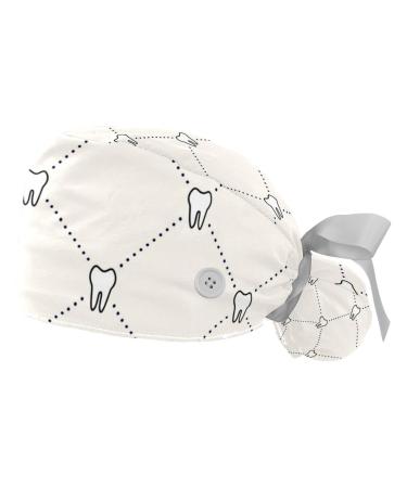 Guantierendiy Cartoon Teeth Working Cap with Button Long Hair Adjustable Working Hat Ponytail Holder 2 Pcs Tie Back Hats Medium-Large Color 10