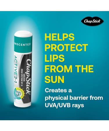 ChapStick Lip Sunscreen Active 2-in-1 Unscented Lip Balm with SPF 25 0.15 Oz Ea - Buy Online on GoSupps.com