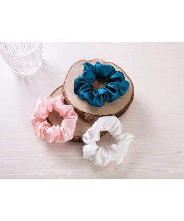 Qidkeo 100% Mulberry Silk Scrunchies 3 Pack - 22 Momme - White Pink Peacock Blue - Buy Online on GoSupps.com