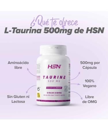 L-Taurine 500mg by HSN | Vegan & Gluten-Free Amino Acid | 120 Capsule Supplement for Enhanced Wellness - Buy Online on GoSupps.com