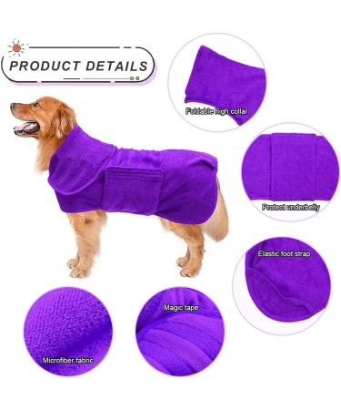 Purple Dog Waded Coat & Super Absorbent Towel - Soft Adjustable Bathrobe for Pets (XL 64cm) - Buy Online on GoSupps.com
