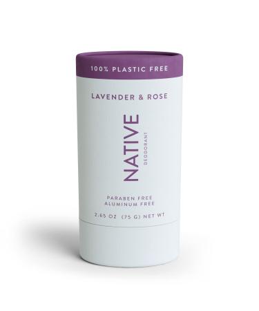 Native Plastic Free Deodorant | Natural Deodorant for Women and Men, Aluminum Free with Baking Soda, Probiotics, Coconut Oil and Shea Butter | Lavender & Rose