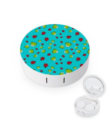 Frogs And Ladybugs Round Case For Contact Lens Kit Storage Box with Mirror Printed