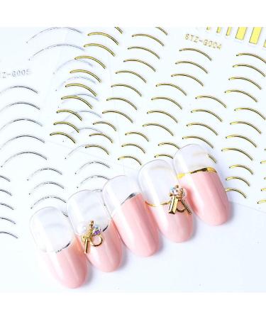 French Metallic Line Nail Art Stickers Decals 8 Sheet Self-Adhesive Rose Gold Metal Curve Stripe Design Manicure Tips Nail Decoration for Women Girls - Buy Online on GoSupps.com