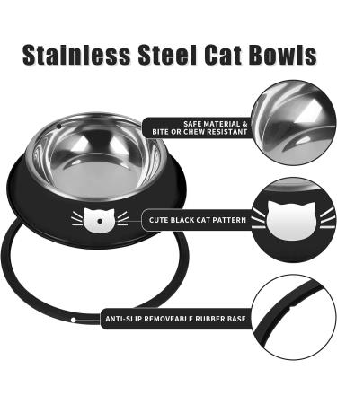 Serentive 2Pcs Cat Bowls Non-Slip Stainless Steel Small Cat Food Bowls Unbreakable Thicken Cat Feeder 7 Oz Cat Dishes Suitable for Indoor Small Pets Removable Rubber Base Easily Clean Lovely Color Black Silver - Buy Online on GoSupps.com