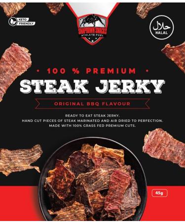 Snapdown Snacks Halal Steak Jerky - Original BBQ Flavor High Protein Grassfed Beef Keto-Friendly - Pack of 12 - Buy Online on GoSupps.com