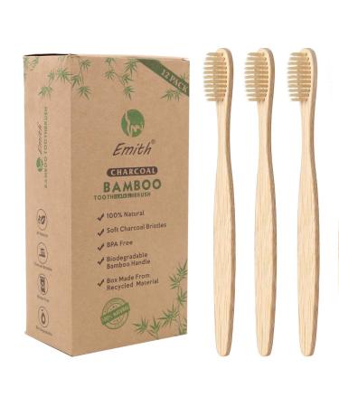 12 Pcs Biodegradable Bamboo Charcoal Toothbrushes - Eco-Friendly & Natural with Soft Bristles (Multi-color) - Buy Online on GoSupps.com