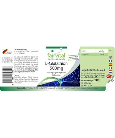 Fairvital | L-Glutathione 500mg - box of 3 months - VEGAN - Highly dosed - 90 tablets - Buy Online on GoSupps.com