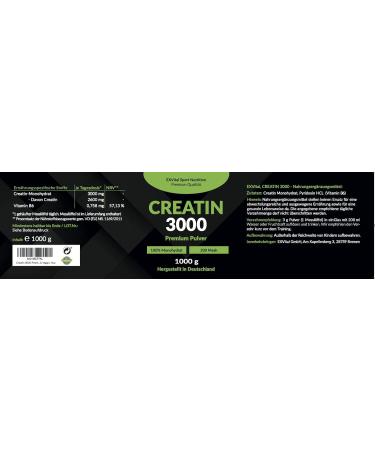 Creatin 3000 Premium - 1kg Creatine Monohydrate Powder | Vegan & Halal Workout Booster | 3000mg Daily Dose - Buy Online on GoSupps.com