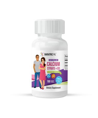 BariatricPal Easy Swallow Calcium Citrate (600mg) and D3 Coated Tablets (30-Day Supply) 180 Count (Pack of 1)