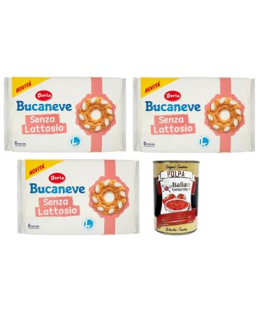 Italian Gourmet E.R. Doria Bucaneve Senza Lattosio Set of 3 Lactose Free Shortcrust Dough Cookies Pack of 265 g Each Pack Contains 6 Individual Portions + Tomato Pulp Italian Gourmet Tomato Pulp 400