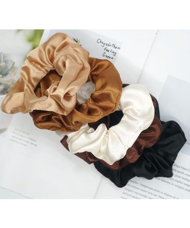 Unifinds Small Satin Scrunchies Pack - 5pc Hair Ties Set for Women, Girls, Kids - Black/Brown/Beige Colors - Elastic Hair Bands for Ponytail - Scrunchie Accessories - Buy Online on GoSupps.com