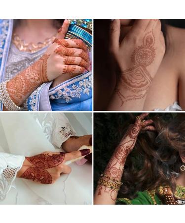 Brown Henna Temporary Tattoos for Women - Waterproof, Semi-Permanent Body Stickers for Festivals, Parties - 6 Sheets - Buy Online on GoSupps.com