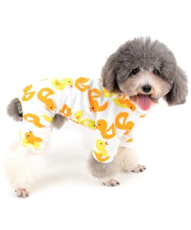 Zunea overall for small dogs soft cotton romper puppies sleeping clothes enchanting yellow duck printed four legs pajama clothing for pets cats puppies s s (pack of 1) yellow