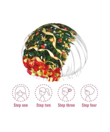 Garland Pine Tree Printed Waterproof Shower Cap for Women - Fits All Head Sizes and Hair Textures | Bath Cap - Buy Online on GoSupps.com