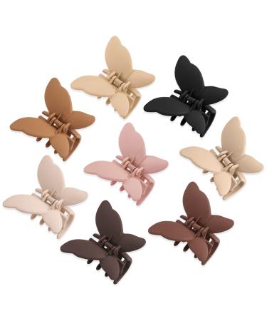 JALANCY Butterfly Claw Clips 8 Pieces Butterfly Hair Clips Medium Matte Jaw Hair Clips Butterfly Hair Clamps Non Slip Strong Hold for Women Girls Thick Thin Hair 8 Colors(Neutral Color) brown  khaki  black  ivory  light ...