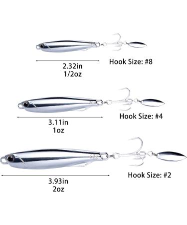 Dr.Fish 3 Pack Jigging Spoons with Bladed Treble Hooks - Saltwater Casting Lures for Surf Fishing and Trolling - 1oz Willow Blade Metal Casting Jigs for Mackerel, Striper, and Bluefish - Buy Online on GoSupps.com