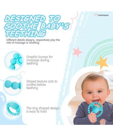Baby Teething Toys with Rattle | BPA Free Silicone Teether for Babies 6-12 Months | Includes Anti-Drop Chain | Promotes Sensory Development | 2PCS Blue - Buy Online on GoSupps.com