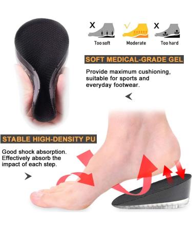 Height Increase Gel Insoles - Shock Absorption Heel Cushion Pads for Men & Women - 3.5cm Lift - Black (Large) - Buy Online on GoSupps.com