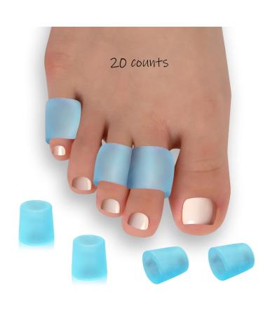 Pinky Toe Protectors Toe Cushion Sleeves Corn Pads for Little Toe | Toe Cover Caps with Aloe Vera Essential Oils Against Shoe Pressure and Friction - Blue 20 Count Clear Blue 20 Count