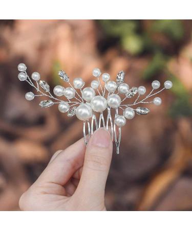 Evild Wedding Hair Comb Pearls Flower Hair Side Comb Bridal Rhinestone Hair Clips Hairpieces Wedding Hair Accessories for Brides and Bridesmaids (Silver)