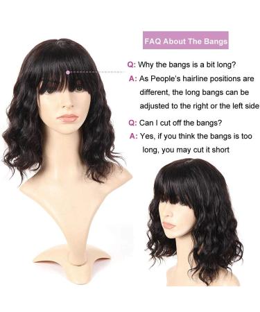 PANEWAY Brazilian Body Wave Short Human Hair Wig with Bangs - 12 Inch Natural Color | For Black & White Women - Buy Online on GoSupps.com