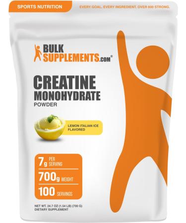 BulkSupplements.com Creatine Monohydrate Powder - Creatine Flavored Powder Supplement Micronized - Lemon Italian Ice Flavor 7g per Serving 700g (1.5 lbs) (Pack of 1)
