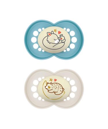 MAM Original Pure Night S322 pacifier with sucker made of silicone skinsfiftm ultraich for babies from 6+ months lights up in the dark blue 2 pieces of blue 6+ meses