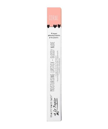 Beauty Made Easy: Vegan Moisturising Lipstick - Glossy Nudes CORAL | Plastic-Free Shea Butter 6g - Buy Online on GoSupps.com