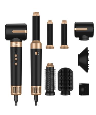 Air Styler Hair Dryer Brush 7 in 1 Ionic Hair Dryer with Hot Air Brush Auto Hair Curler Round Brush Diffuser Multi Hair Styler for Fast Drying Curling Straightening for Different Hair Type Black