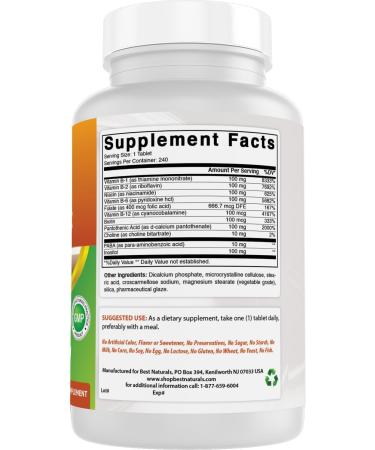 Best Naturals Vitamin B Complex with Inositol PABA 240 Tablets - Made in The USA - Non-GMO & Gluten Free - Buy Online on GoSupps.com