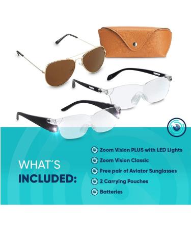 Zoom Vision Hands Free Magnifying Glasses with Light - 160% Magnification, Dual LED Lights - Includes Non-Lighted Magnifying Glasses for Reading, Close Work, and Crafts - Buy Online on GoSupps.com