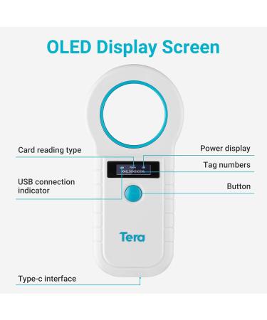 Tera Pet Microchip Reader Scanner - White W90D - Fast Wireless Exchange - OLED Display - Rechargeable - For Dogs, Cats - Animal Management - Bluetooth Compatible - Buy Online on GoSupps.com