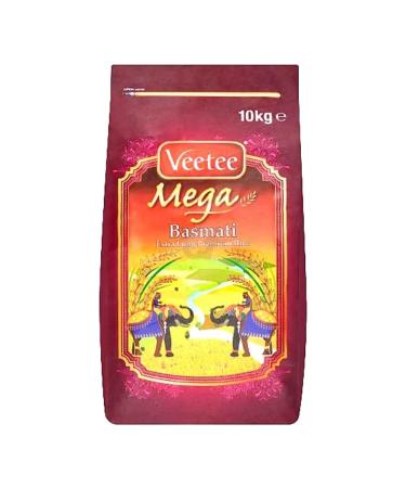 Veetee Mega Extra Long Basmati Rice | 10KG | Longong Grain | Great Taste and Aroma | Long Grain Basmati Rice for Biryani | High Fibre & Protein | Gluten Friendly |Indian Origin
