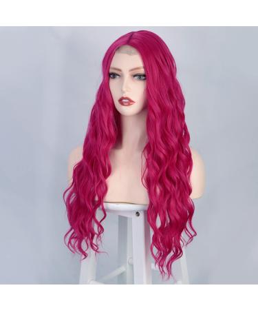 24 inch Hot Pink Cosplay Long Curly Wig - Heat Resistant Synthetic Lace Wig for Women - Perfect for Halloween, Christmas, and New Year Parties - Buy Online on GoSupps.com