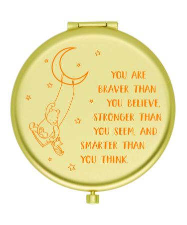 Muminglong Inspirational Little Bear Quotes and Saying Frosted Travel Beauty Makeup Mirror for Sister Friends Girls Daughter Birthday  Christmas Ideas for Her-You are braver (Gold)