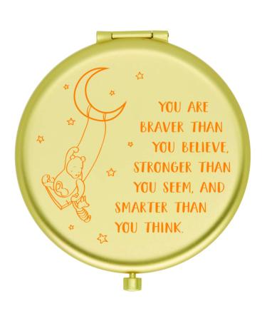 Muminglong Inspirational Little Bear Quotes and Saying Frosted Travel Beauty Makeup Mirror for Sister Friends Girls Daughter Birthday  Christmas Ideas for Her-You are braver (Gold)