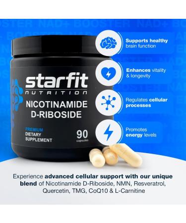 STARFIT - Nicotinamide D-Riboside Booster NAD+ Energy & Focus Supplement Anti-Aging Cellular Support 90 Capsules 90 Count (Pack of 1) - Buy Online on GoSupps.com