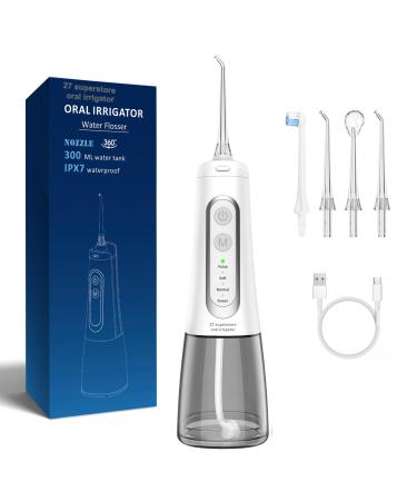 27 superstore Water Dental Flosser for Teeth 300 ML Portable Oral Irrigator Professional Electric Flossing Cleaning Picks for Teeth Rechargeable Travel Irrigation Cleaner Waterproof Easy to Carry White