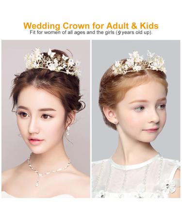 Golden Butterfly Fairy Crown Tiara with Pearl Crystal & Rhinestone - Wedding & Birthday Gift - Buy Online on GoSupps.com