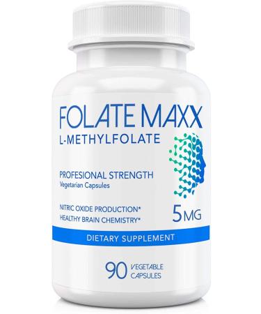FolateMaxx L-Methylfolate 5 mg 90 Capsules Professional Active Folate  Non-GMO, Gluten Free  Methyl Folate, 5-MTHF 90 Count (Pack of 1)