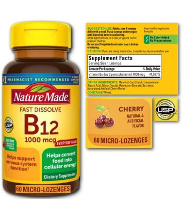 Nature Made Vitamin B12 1000 mcg Fast Dissolve Lozenges + Bonus Vitamin Pouch & Supplement Guide - Buy Online on GoSupps.com